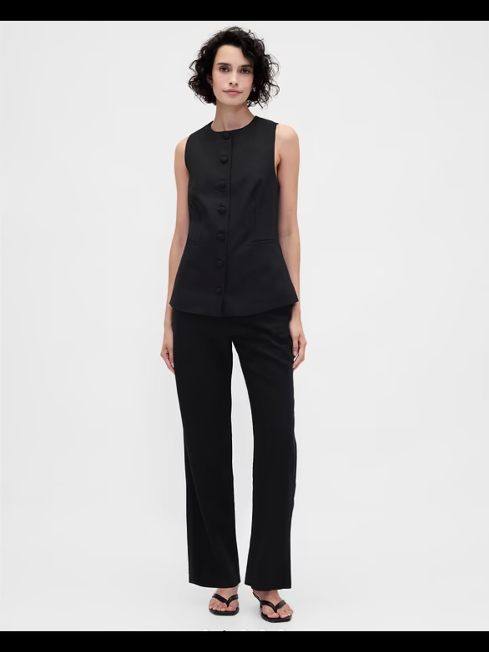Gap Black Linen-Blend Set: Tie-Back Longline Vest & Relaxed Pants